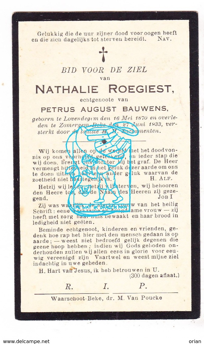 DP Nathalie Roegiest ° Lovendegem 1870 † Zomergem Beke 1933 X Petrus A. Bauwens - Images Religieuses