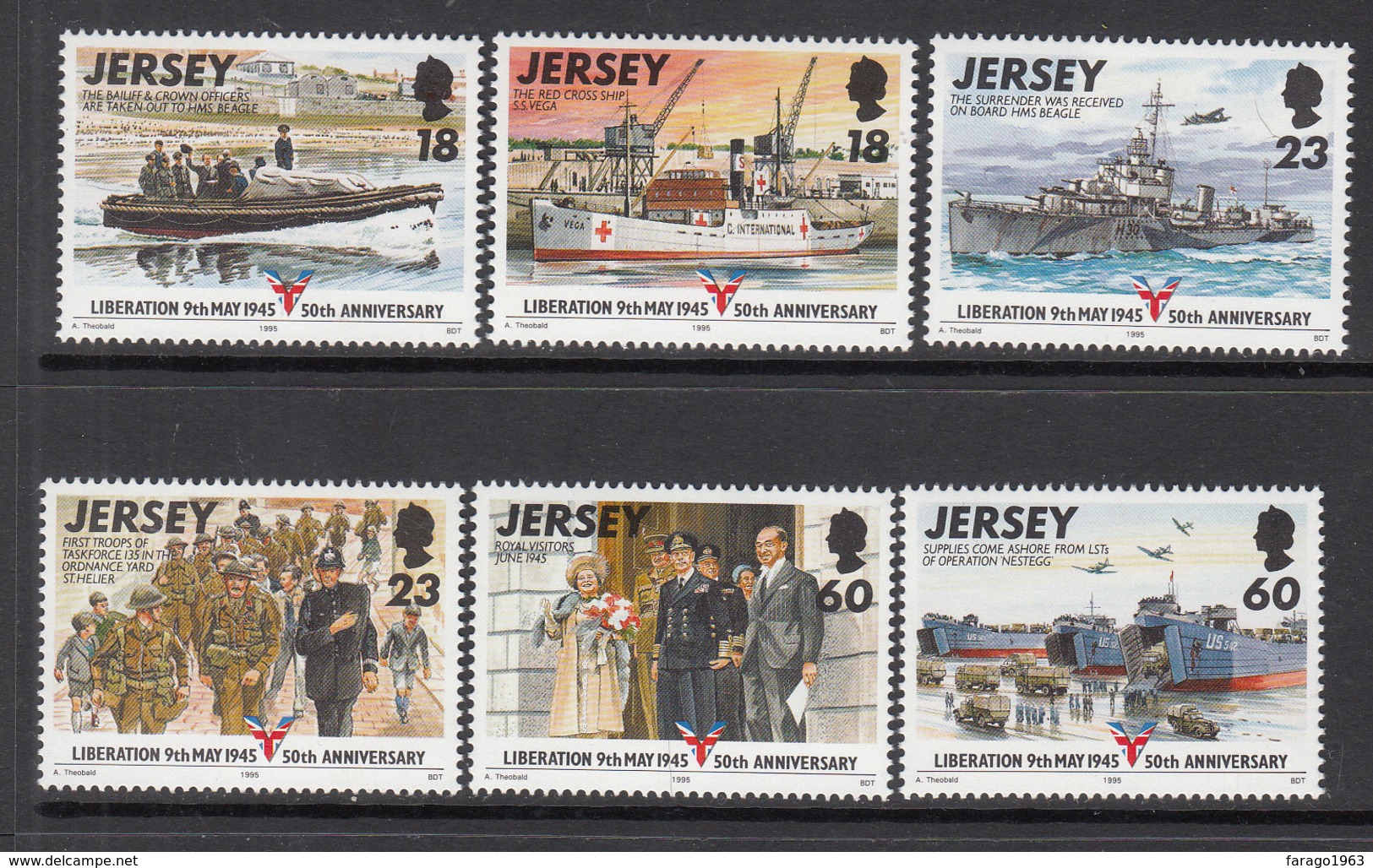 1995 Jersey Liberation WWII Ships Red Cross Military Navy Complete Set Of 6  MNH @ BELOW FACE VALUE - Jersey