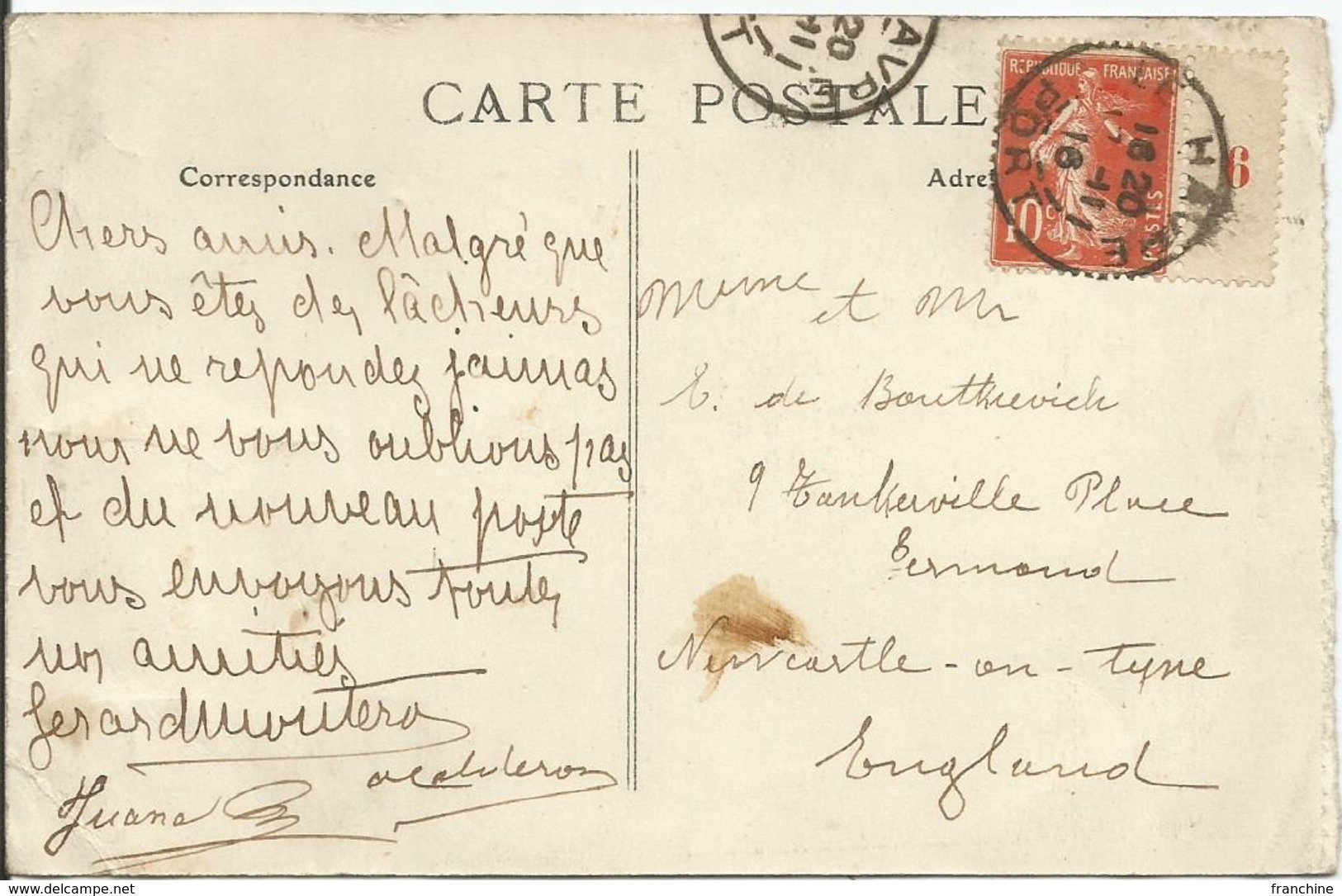 1907 - N° 138 Obl. (o) Avec Interpanneaux N ° 6 Sur Carte - Carte NICE-HAVRAIS  RR - Lettres & Documents