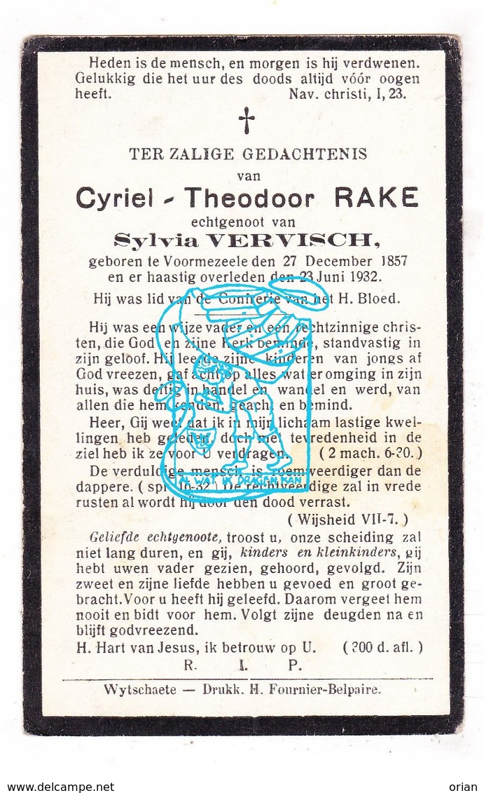 DP Cyriel Theodoor Rake ° Voormezele Ieper 1857 † 1932 X Sylvain Vervisch - Images Religieuses