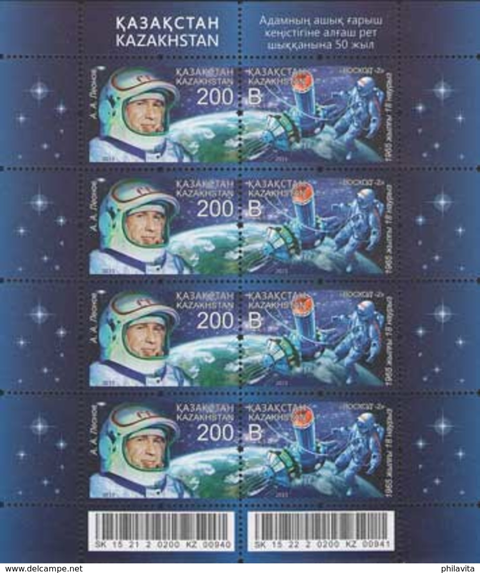 2015 Kazakhstan Space 50 Years Of First Space Walk Sheetlet MNH** MI Klb.913-914 - Kasachstan