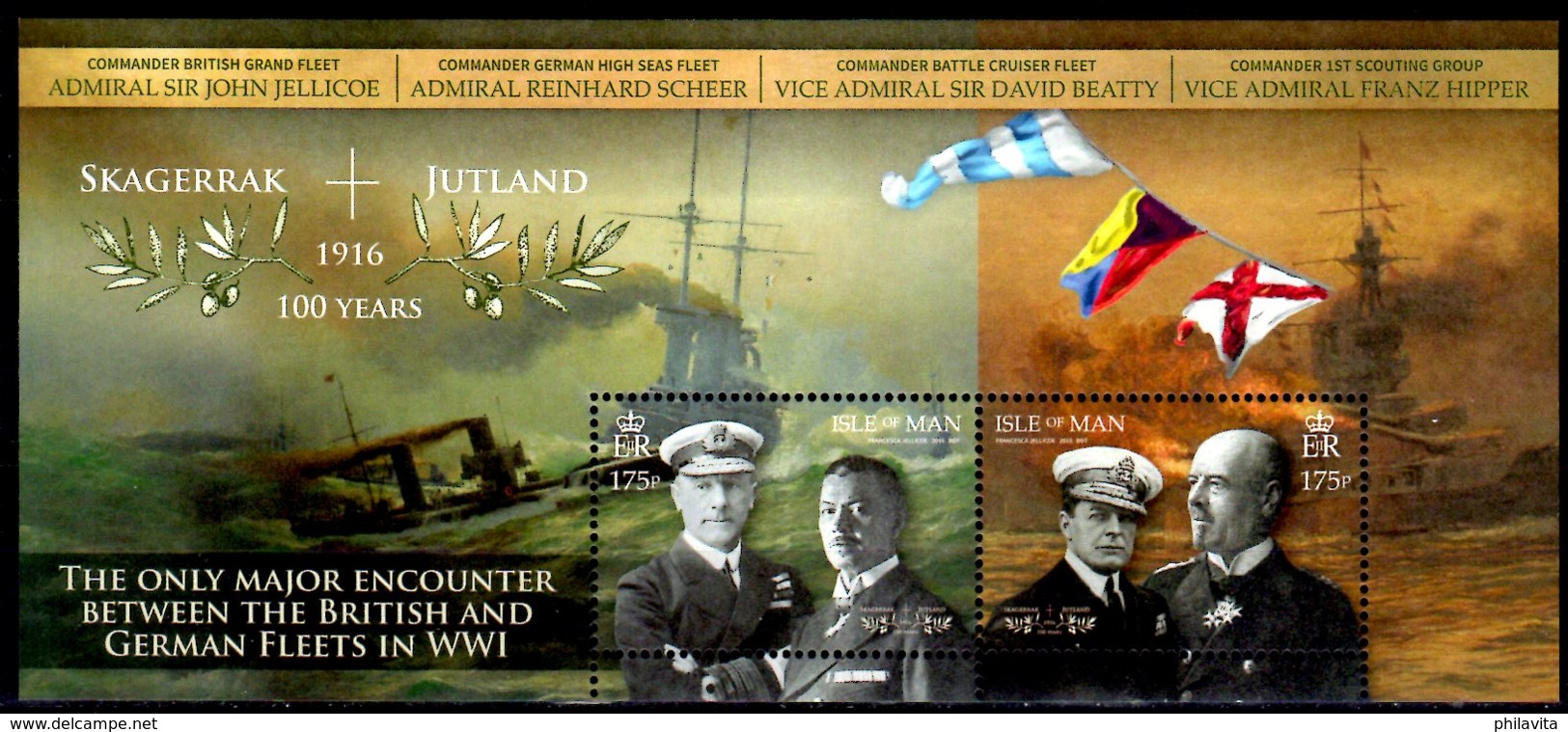 2016 Isle Of Man World WAR I 100 Years Of Battle Of Jutland Navy MNH**MI B 110 Ships, Millitary, Admirals - Guerre Mondiale (Première)