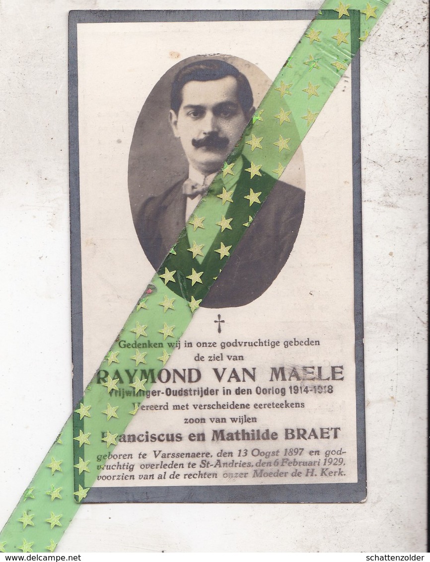 Raymond Van Maele-Braet, Varssenaere 1897, Sint-Andries 1929. Vrijwilliger Oud-strijder 14-18 - Décès