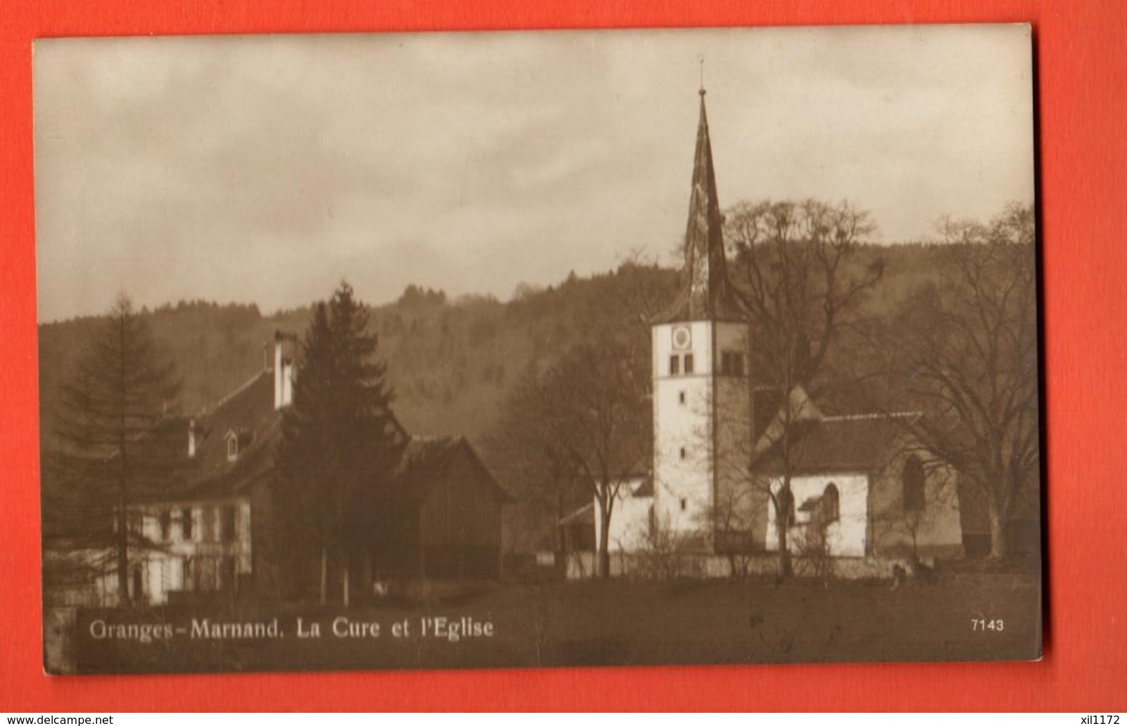 KAO-23  Granges-Marnand La Cure Et L'Eglise  Bromure. Cachet Kriens 1913 - Marnand