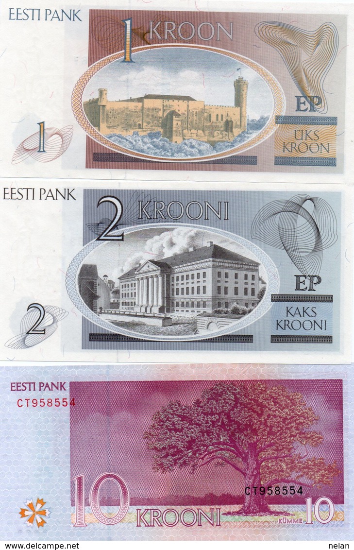 ESTONIA-1,2,10 KROON 1992,2007 P-69,70,77  UNC - Estland