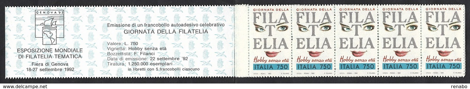 Italia 1992; Libretto : Giornata Della Filatelia ( Autoadesivo ) - Libretti