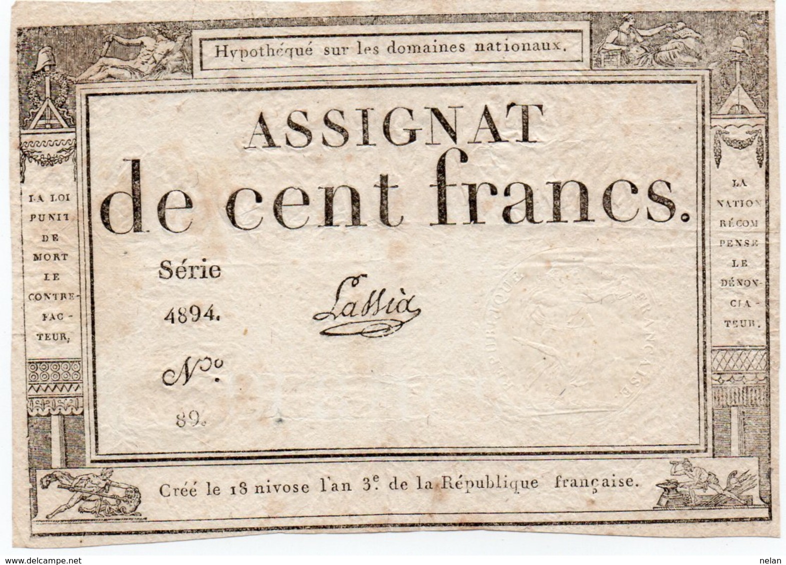 FRANCIA-ASSIGNAT 100 FRANCS 1795 P-A-78.13 XF - ...-1889 Anciens Francs Circulés Au XIXème