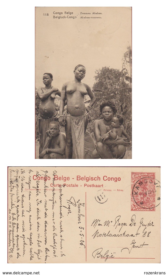 Entier Postal Postwaardestuk Jeune Fille Femmes Ababua Aux Seins NUS Nu Belgisch Congo Belge Afrique Ethnic Africa Naked - Congo Belge