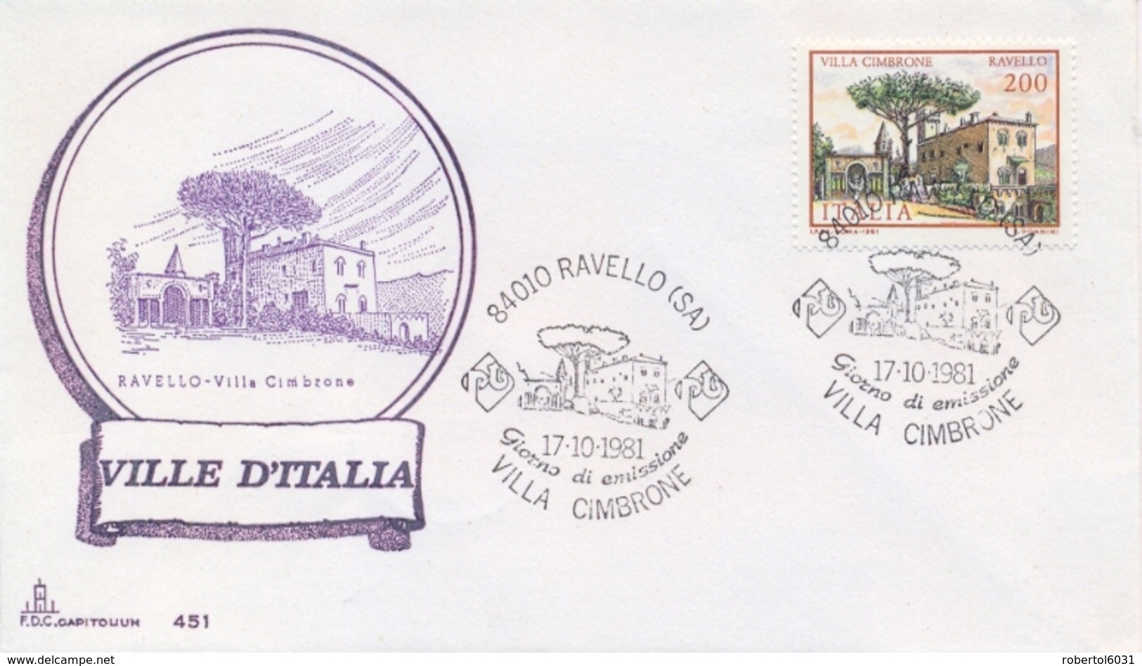 Italia 1981 FDC CAPITOLIUM Ville D'Italia Ravello Villa Cimbrone - Monumenti