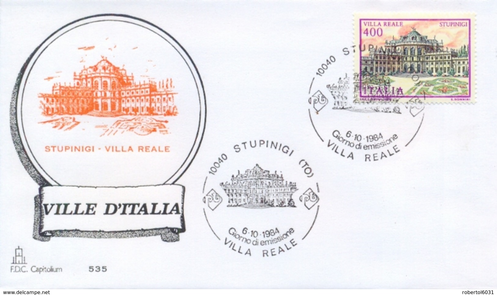 Italia 1984 FDC CAPITOLIUM Ville D'Italia Stupinigi Villa Reale - Monumenti