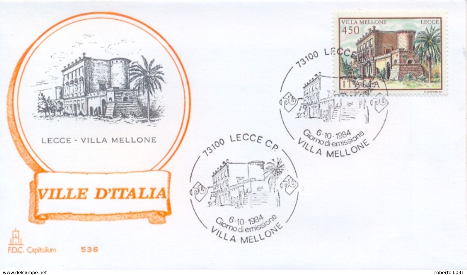 Italia 1984 FDC CAPITOLIUM Ville D'Italia Lecce Villa Mellone - Monumenti