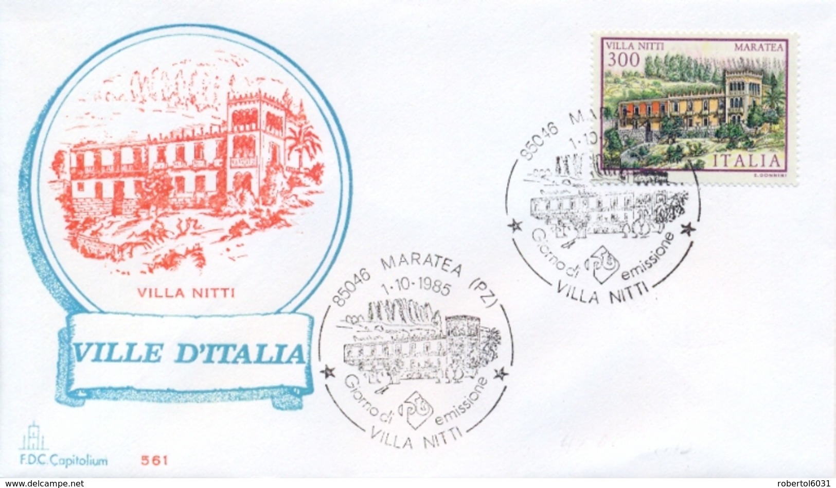 Italia 1985 FDC CAPITOLIUM Ville D'Italia Maratea Villa Nitti - Monumenti