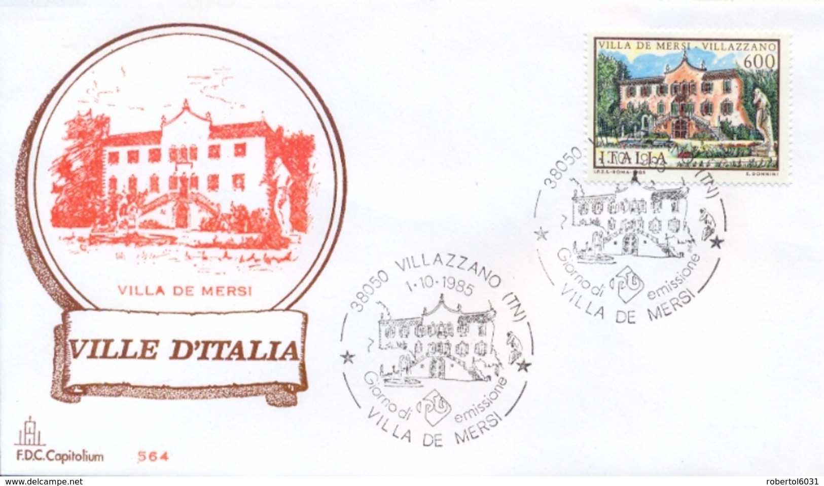 Italia 1985 FDC CAPITOLIUM Ville D'Italia Villazzano Villa De Mersi - Monumenti