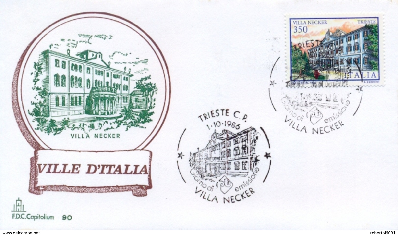 Italia 1986 FDC CAPITOLIUM Ville D'Italia Trieste Villa Necker - Monumenti