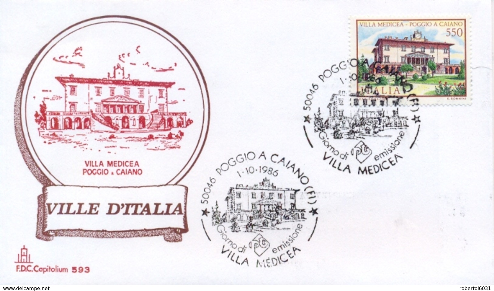 Italia 1986 FDC CAPITOLIUM Ville D'Italia Poggio A Caiano Villa Medicea - Monumenti