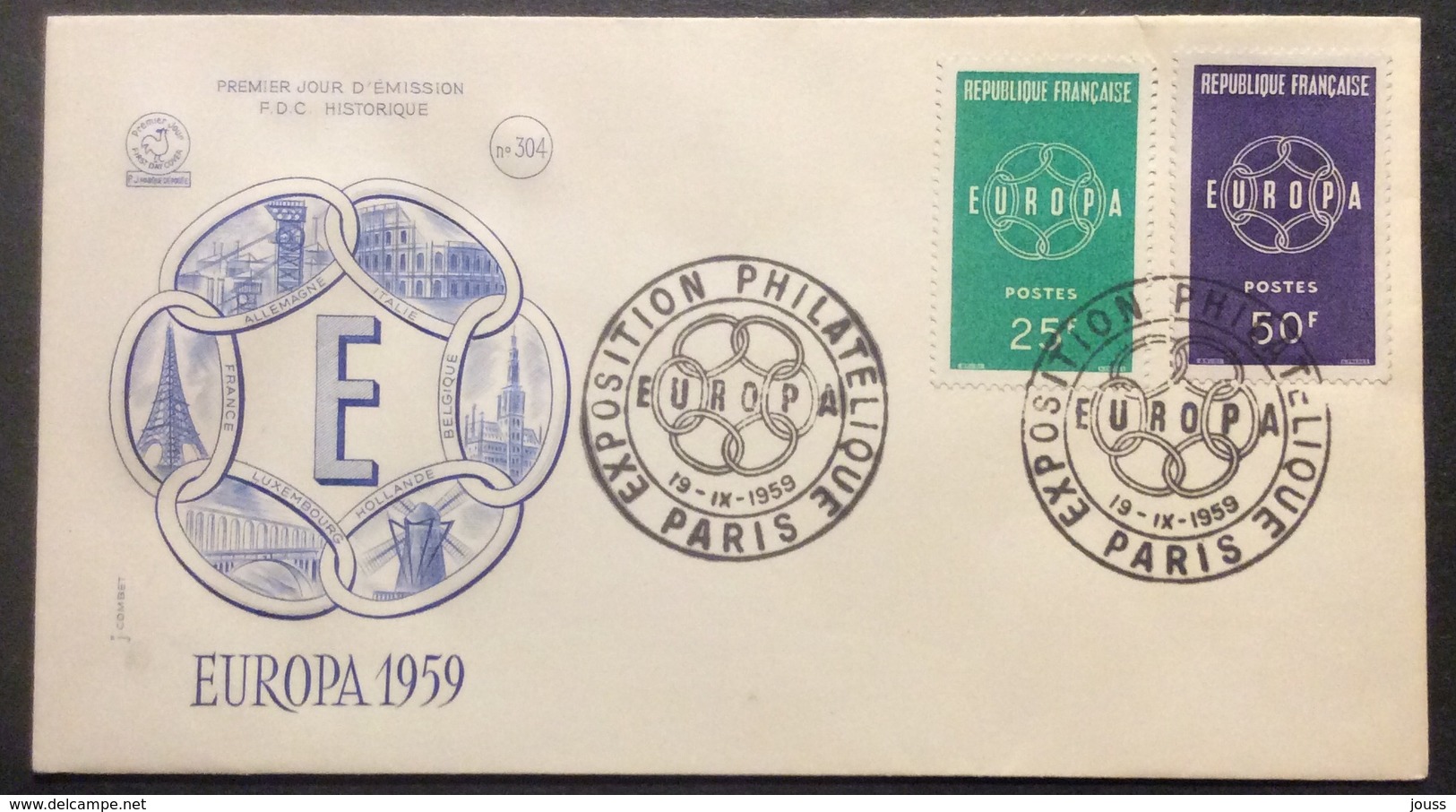 FDC 02 Europa CEPT 1959 Luxembourg Allemagne Belgique Italie Pays Bas France Lot 6 Lettre