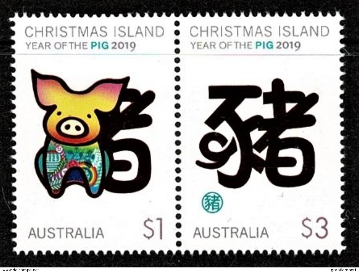 Christmas Island 2019 Year Of The Pig Joined Set Of 2 MNH - Christmas Island