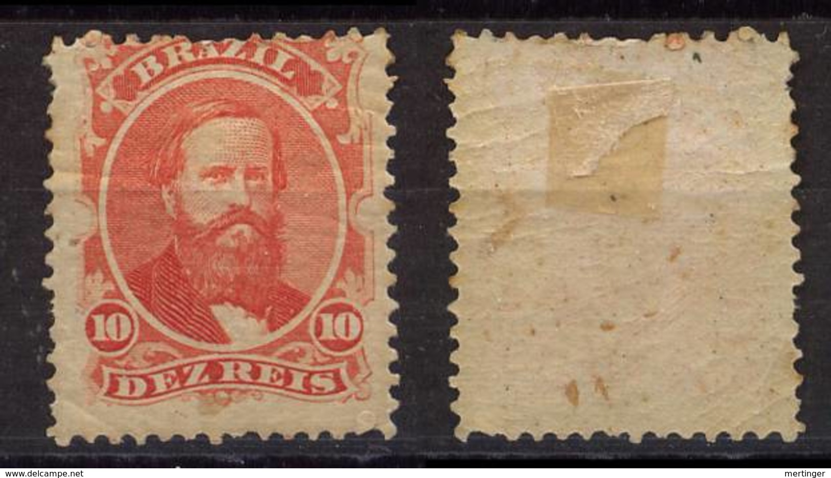 Brazil Brasil Mi# 23 * 10R Dom Pedro 1866 - Unused Stamps