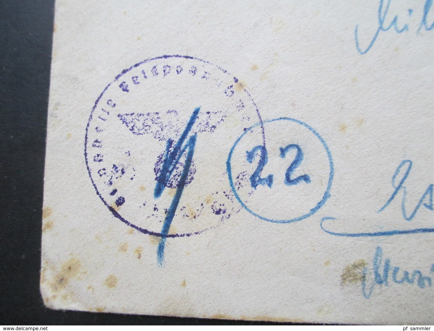 3. Reich Feldpost 2. WK 1945 Violetter Stempel L4 Weiterleitung Durch Kriegsverhältnisse Verhindert FP Stempel Mit Haken - Briefe U. Dokumente