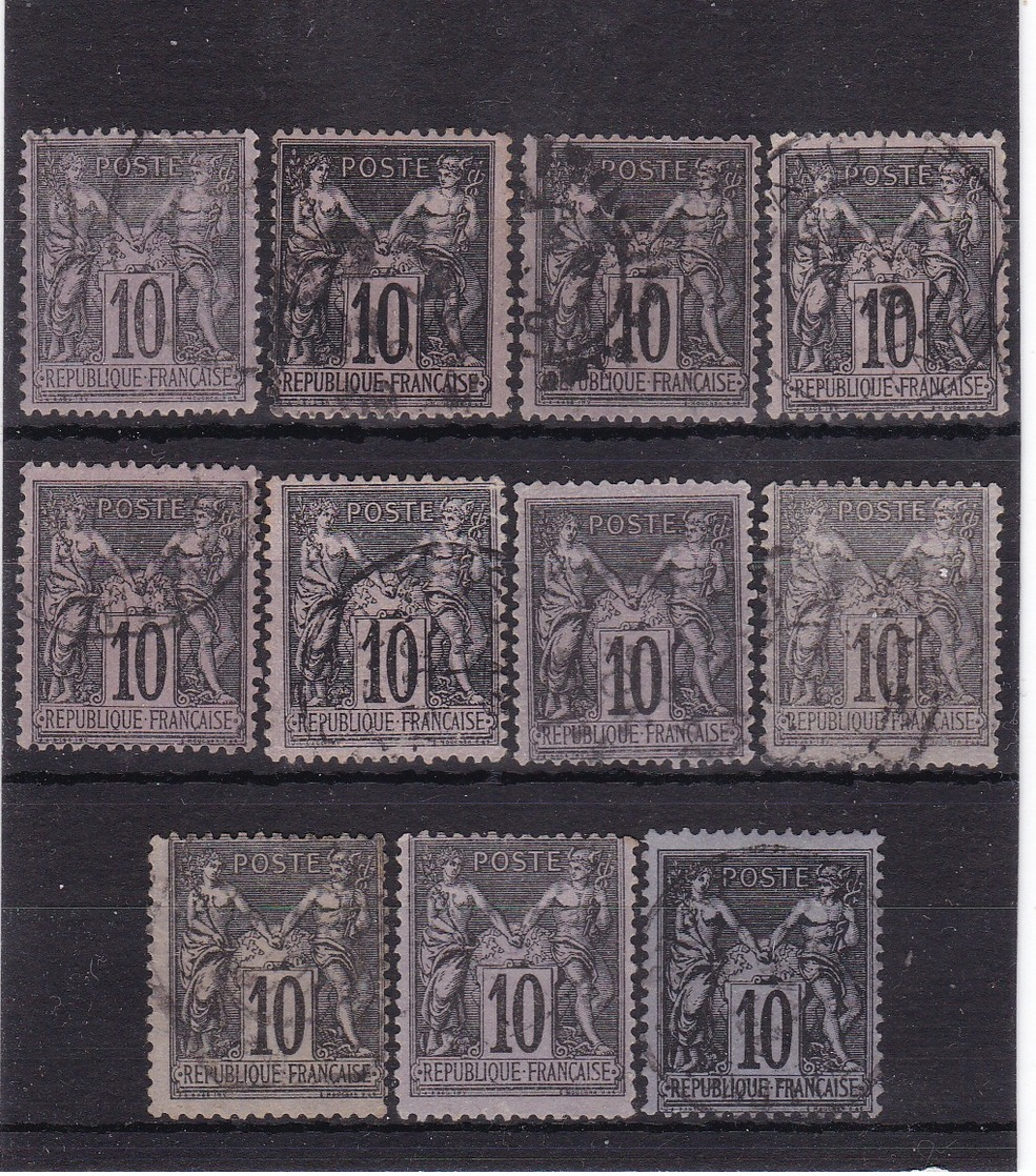 # Z.10886 France Republic 1877 - 80 Type II. 11 X Value 10 C. Used, Yvert 89, Michel 72 II: Pax & Mercur - 1876-1898 Sage (Tipo II)