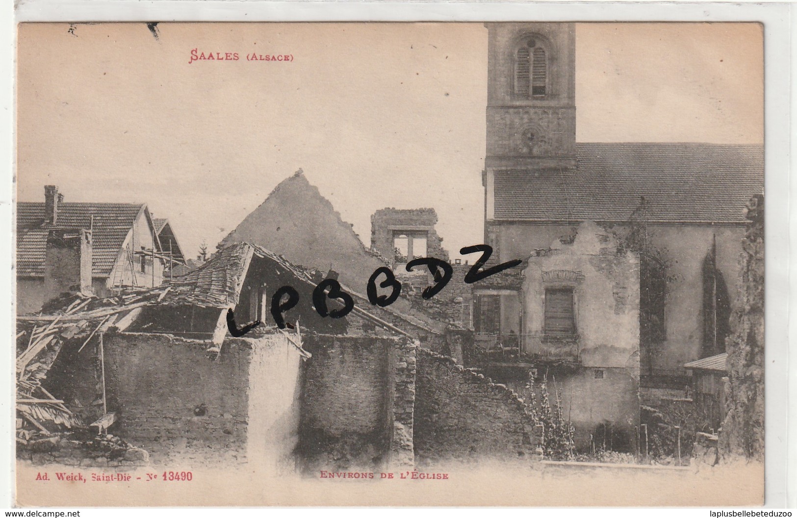 CPA - 67 - SAALES - Environs De L'Eglise - Maisons Bombardées - Guerre 1914 - 1918 - Pas Courante - Autres & Non Classés