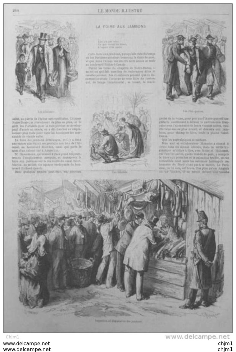 La Foire Aux Jambons à Paris - Inspection Et Dégustation Des Jambons - Page Original 1870 - Documenti Storici