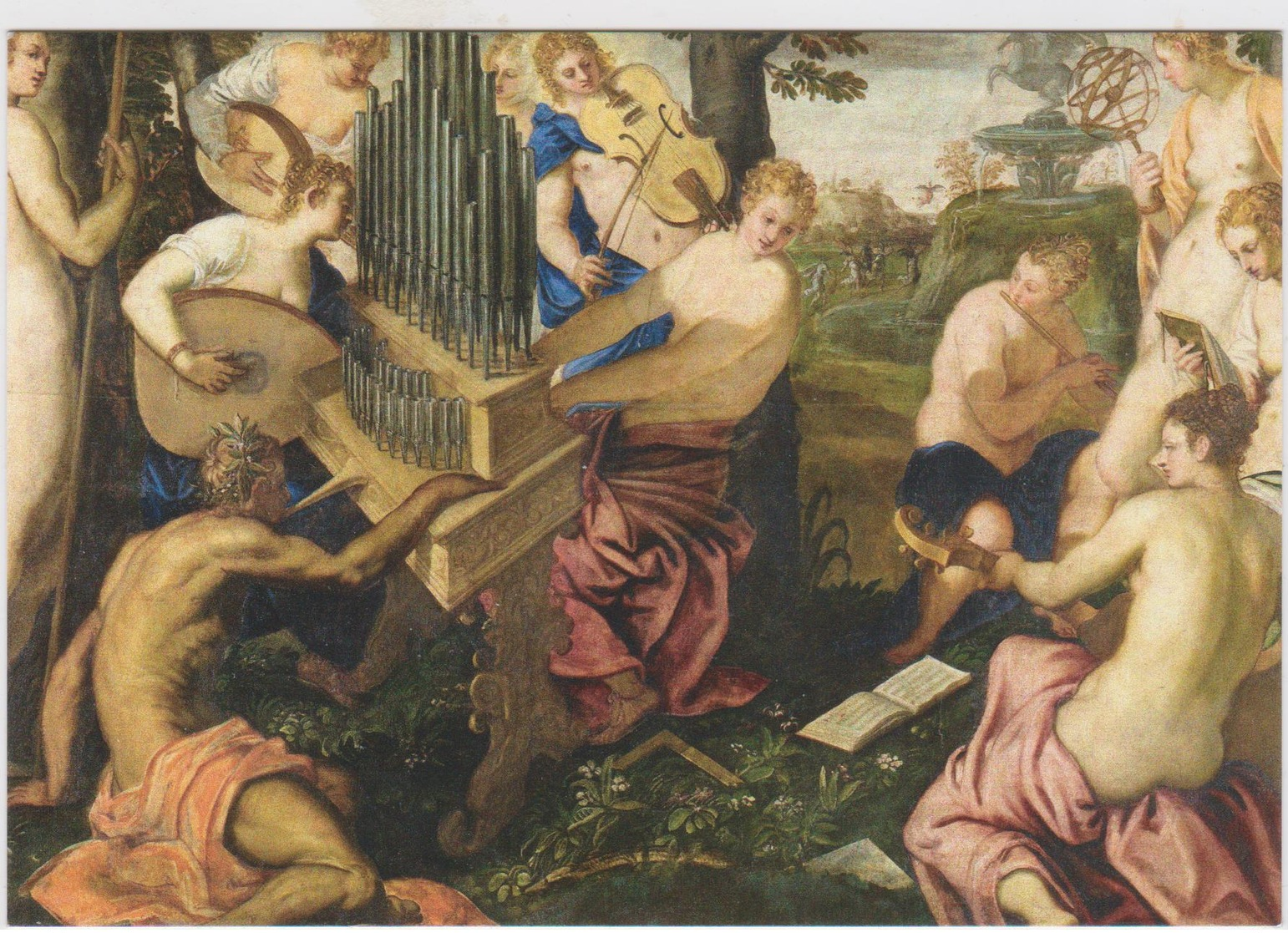 Italie 1 Carte Postale Vierge Tableau Jacopo Il Tintoretto "Concert Des Muses" 1555 Munich - Peintures & Tableaux