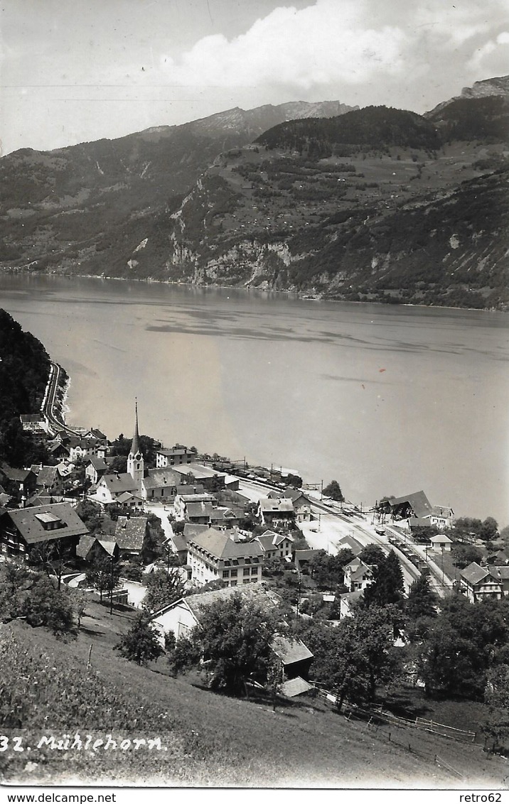 MÜHLEHORN → Interessante Ansicht Vom Dorfkern Mit Bahnhof, Fotokarte Ca.1950   ►mit "Gasthof Tell" Stempel◄ - Mühlehorn