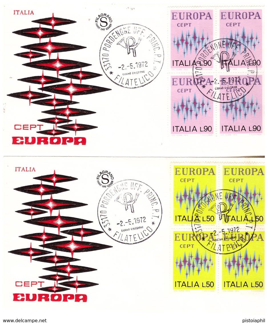 2 Fdc Filagrano: EUROPA 1972 Quartine No Viaggiate; AF_Pordenone - FDC