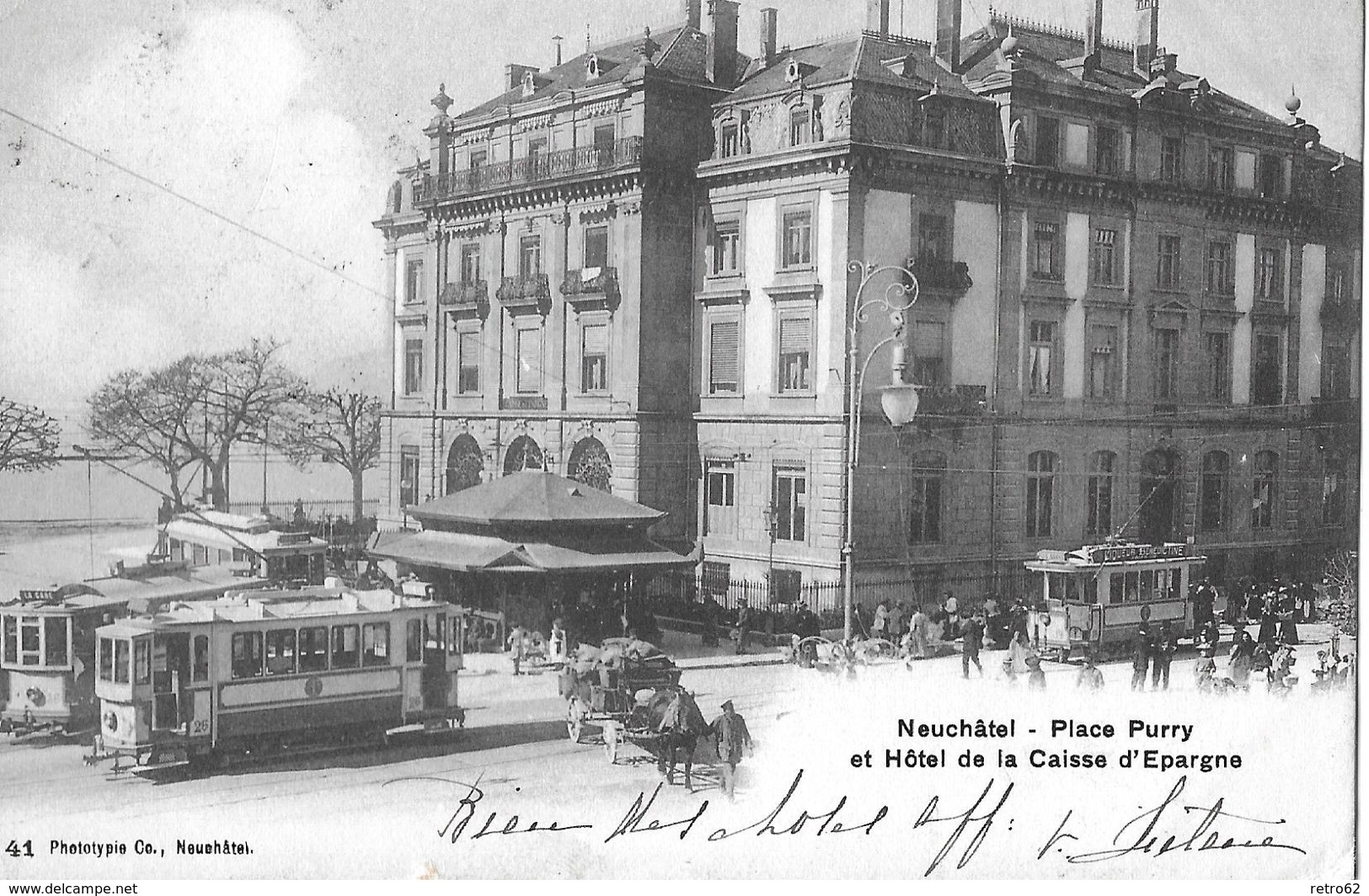 NEUCHATEL → Place Purry Et Hotel De La Caisse D'Epargne Avec Tram Anno 1906 - Neuchâtel