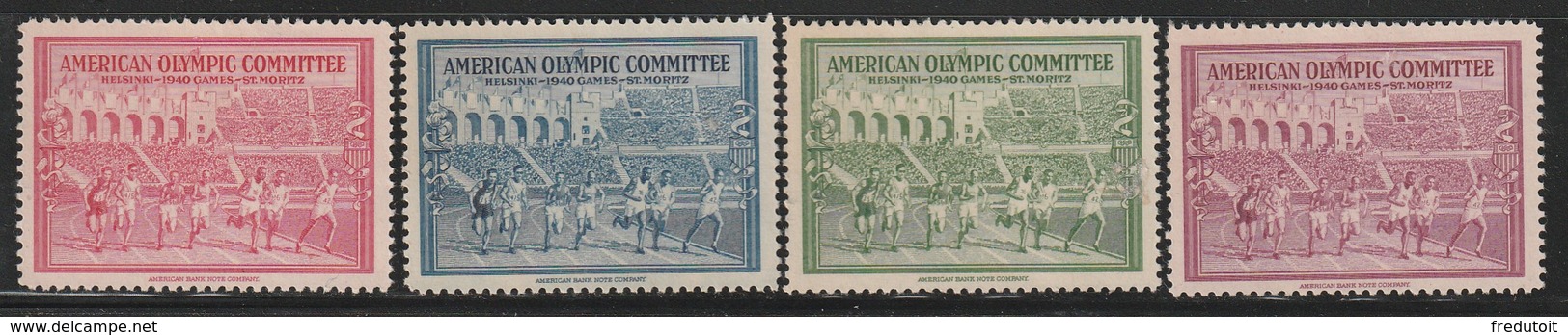 4 VIGNETTES* - AMERICAN OLYMPIC COMMITTEE - Helsinki - 1940 Games - St Moritz . - Altri & Non Classificati