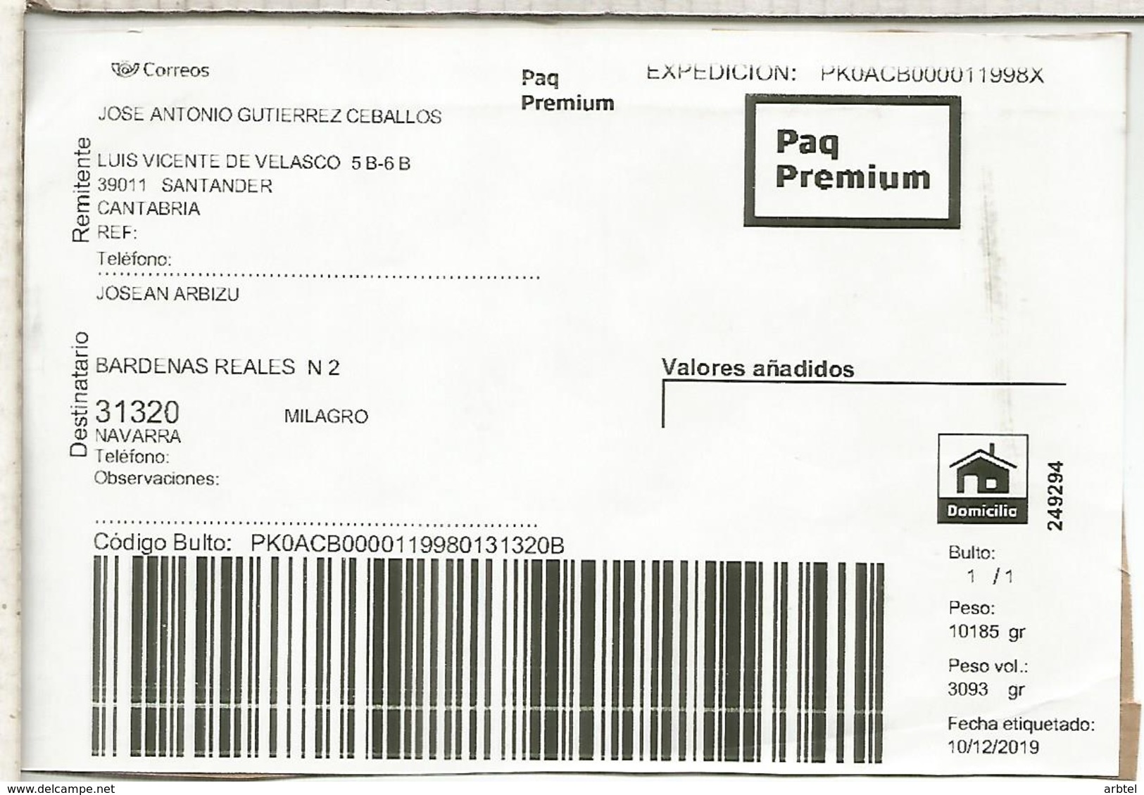 SANTANDER CANTABRIA ETIQUETA LABEL PAQ PREMIUM - Cartas & Documentos