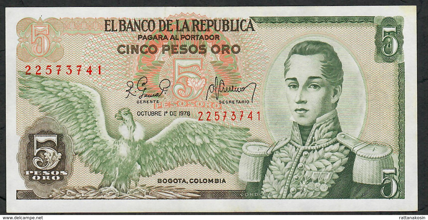 COLOMBIA P406n 5 PESOS  ORO 1.10 1978  UNC. - Colombia