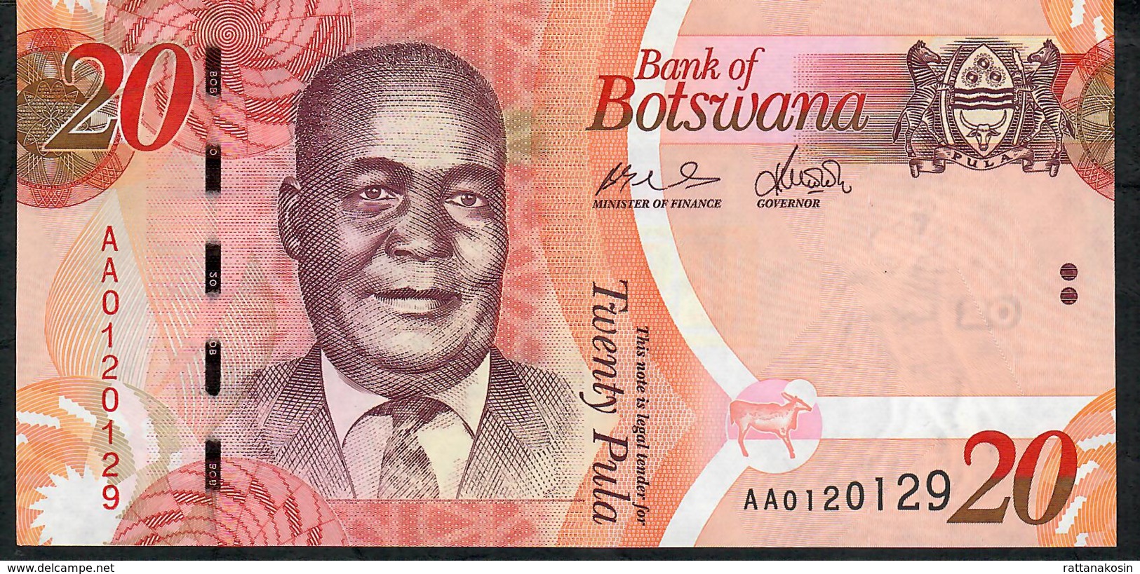 BOTSWANA P31a 20 PULA 2009 #AA  FIRST DATE FIRST PREFIX !   UNC. - Botswana