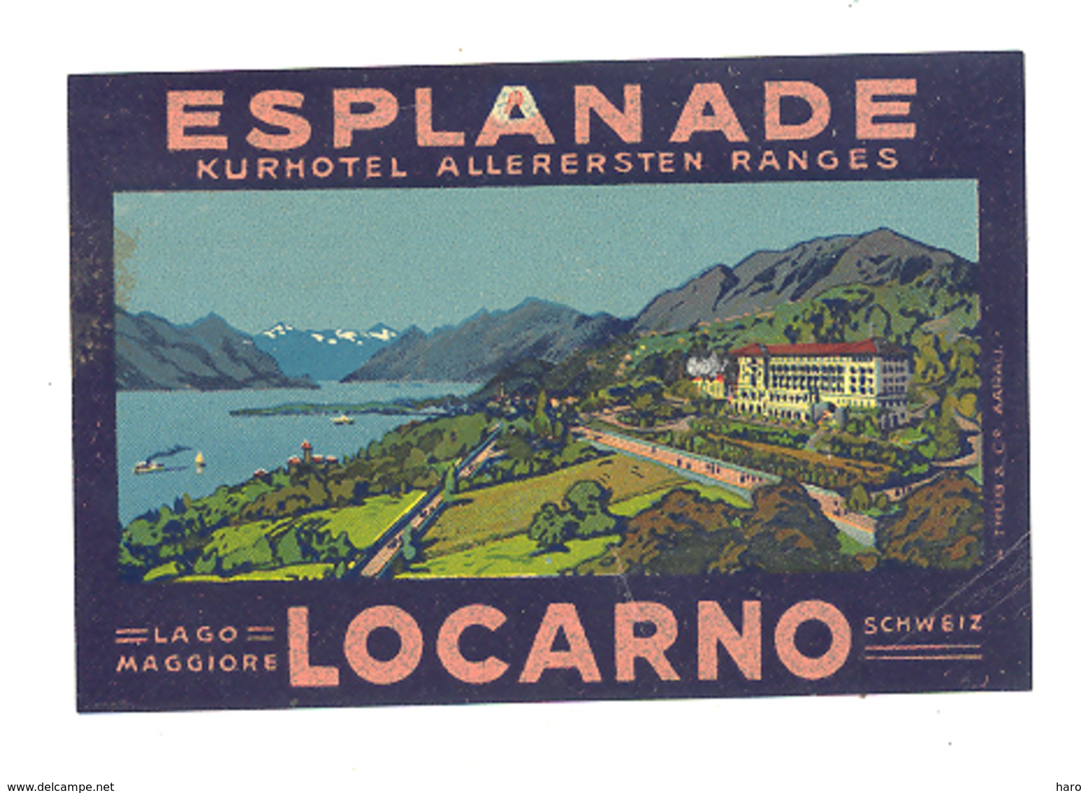 Etiquette Publicitaire En Papier Gommé Pour Coller Sur Bagages,valise,...Hôtel " Esplanade  " à LOCARNO Suisse - Reclame