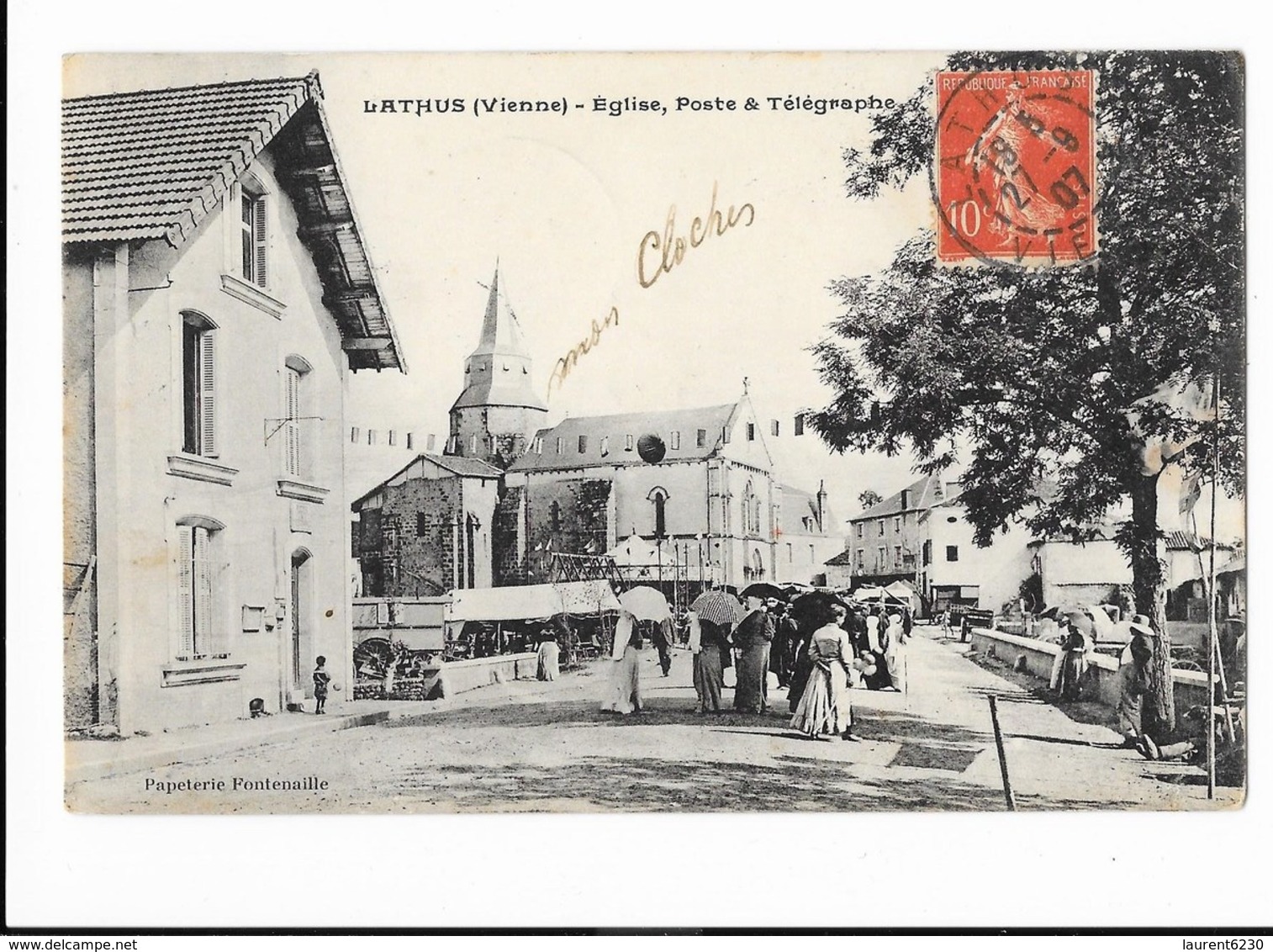 Lathus - Eglise, Poste Et Télégraphe - édit. Papeterie Fontenaille  + Verso - Autres & Non Classés