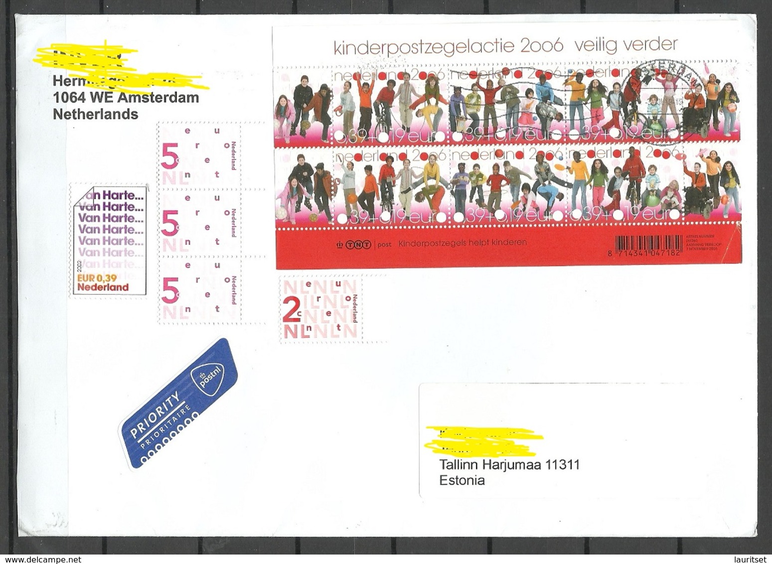 NEDERLAND NETHERLANDS 2019 Registered Air Mail Cover To Estonia Block Kinderpostzegels 2006 Etc - Covers & Documents