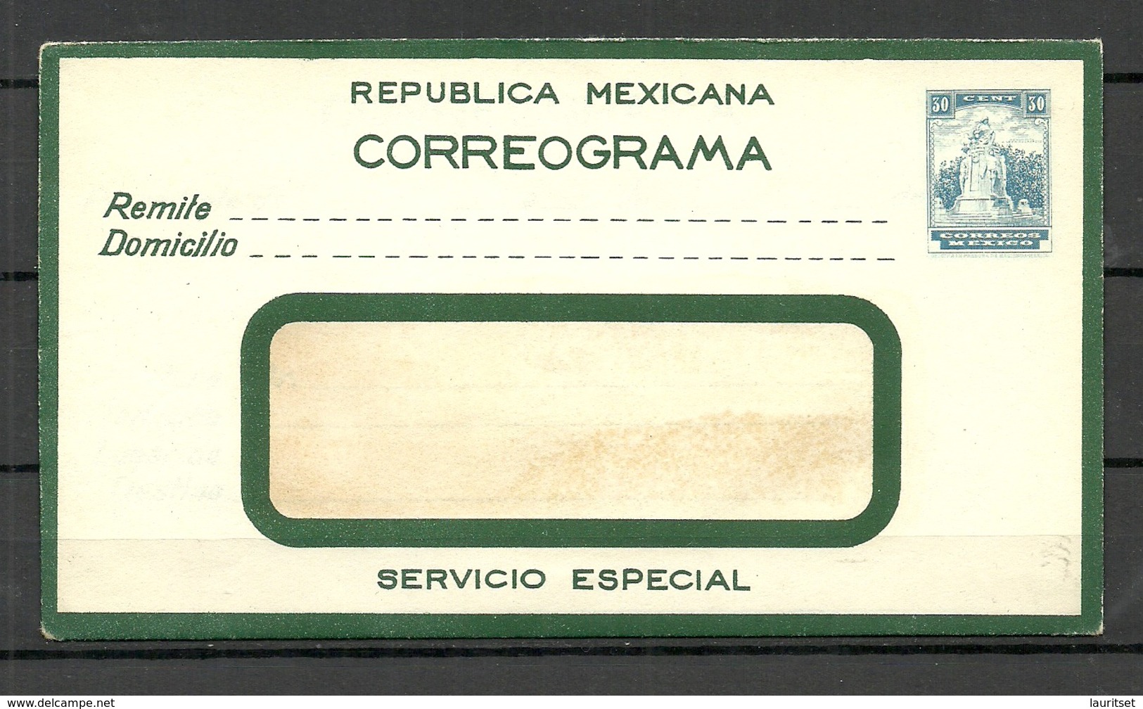 MEXICO Postal Stationery Cover Correograma 30 C. Unused - Mexiko