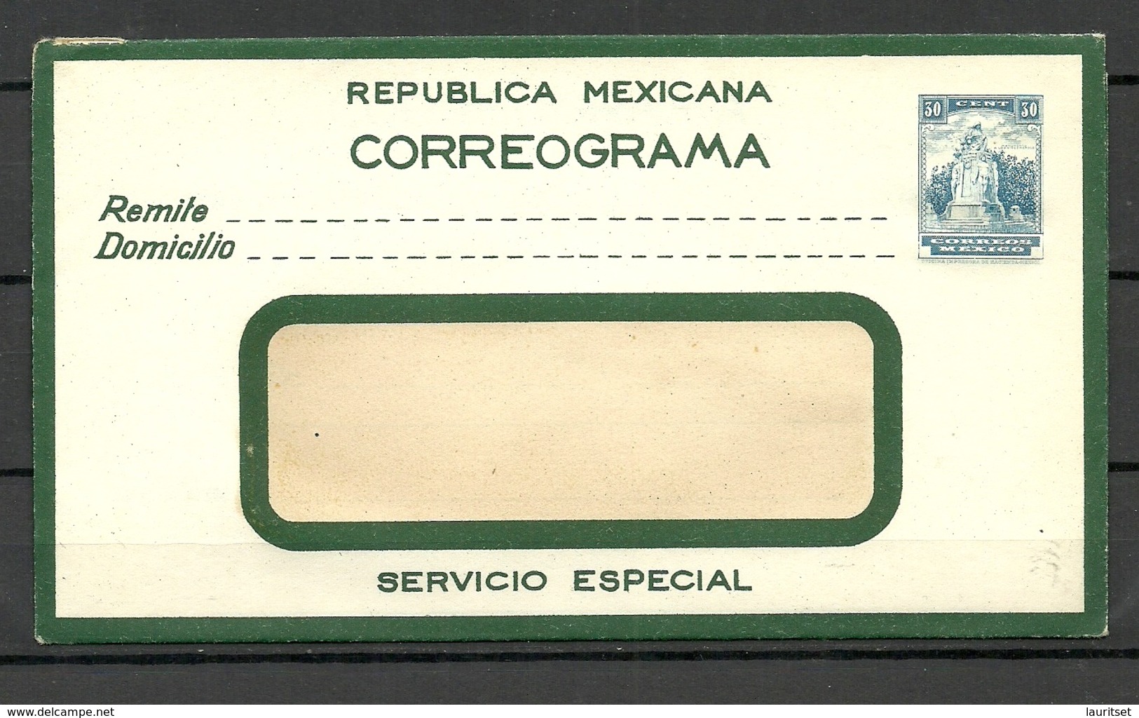 MEXICO Postal Stationery Cover Correograma 30 C. Unused - Mexico