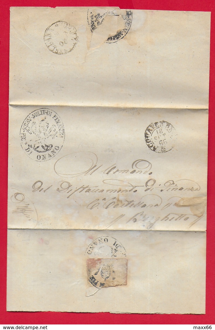 PREFILATELICA PONTIFICIO - 1866 Cover ONANO BORGHETTO Timbri Postali ACQUAPENDENTE CIVITA CASTELLANA FINANZA Pontificia - 1. ...-1850 Prephilately