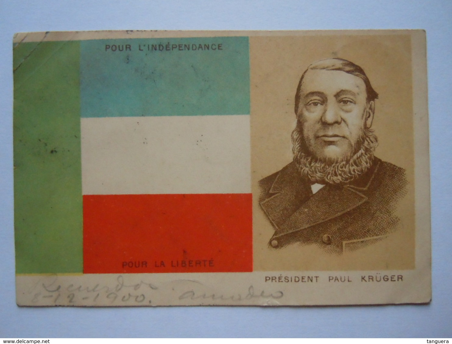 TRANSVAAL - Président Paul KRÜGER - Pour L'Indépendance Pour La Liberté Circulée 1900 De Paris à Denderleeuw Coin Pli - Personnages