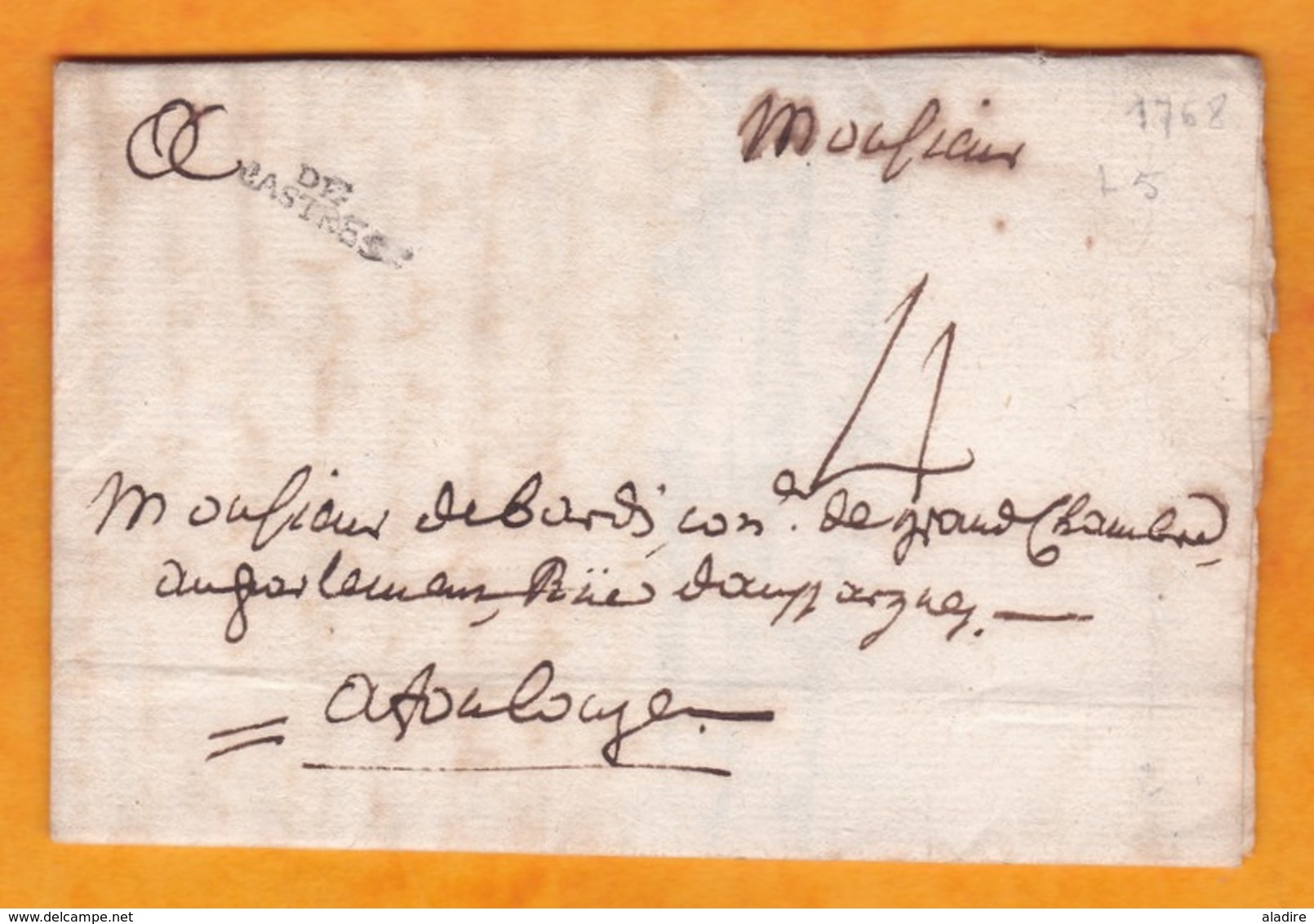 1768 - Marque Postale DE CASTRES, Tarn Sur  Lettre Avec Correspondance Vers Toulouse, Haute Garonne - 1701-1800: Precursors XVIII
