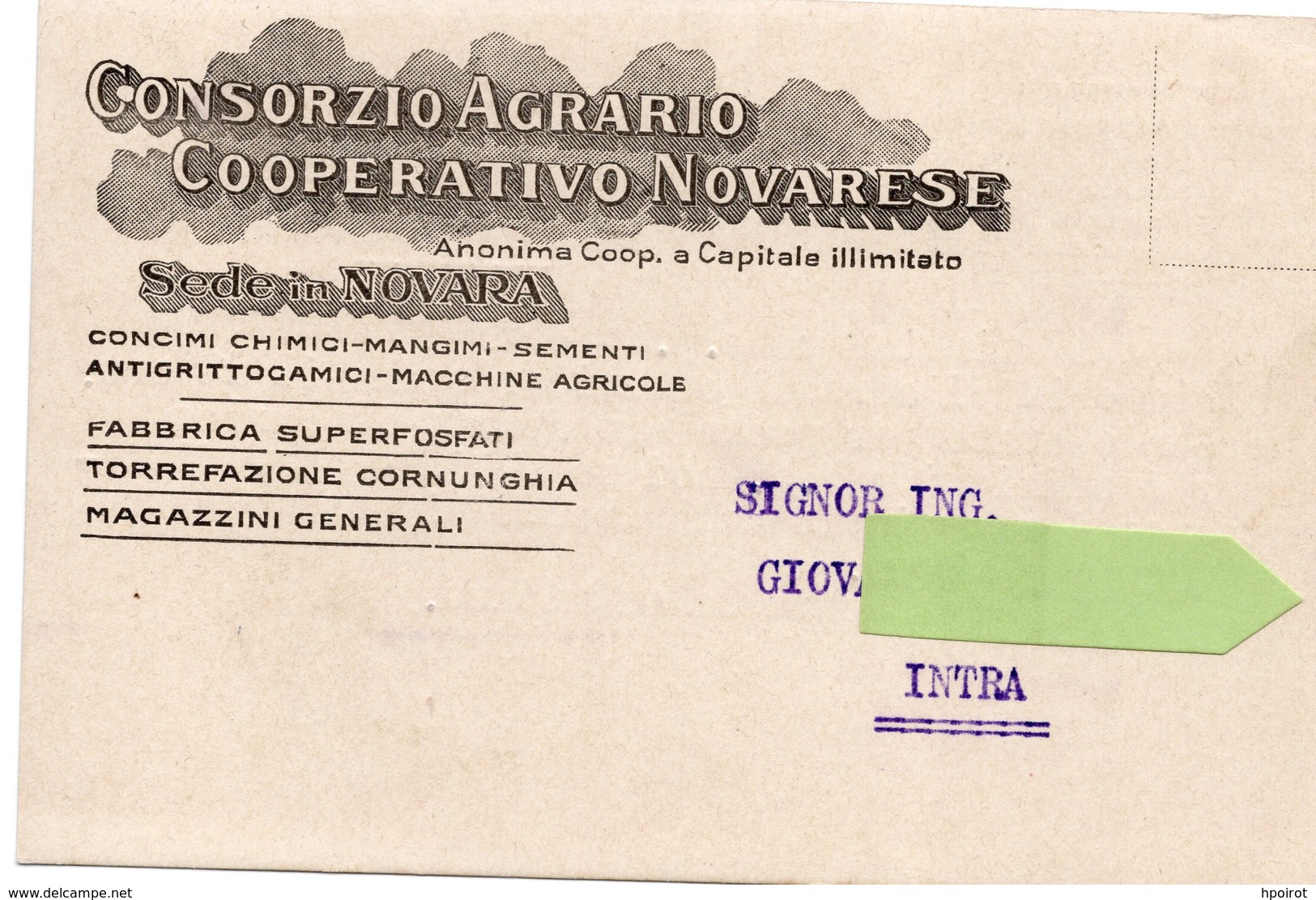 Cartolina Commerciale - CONSORZIO AGRARIO COOPERATIVO NOVARESE - FORMATO PICCOLO - 1916 - (rif. S28) - Novara