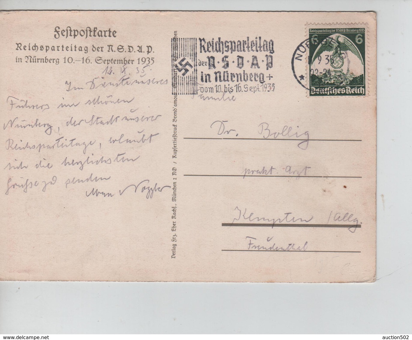 68PR/ Deutches Reich PK Reichsparteitag 1935 Nürnberg 10-16 Sept. C.Nürnberg 11/9/35 N.S.D.A.P - Briefe U. Dokumente