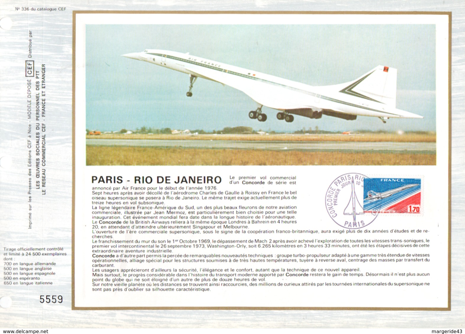 DOCUMENT FDC 1976 CONCORDE - 1970-1979