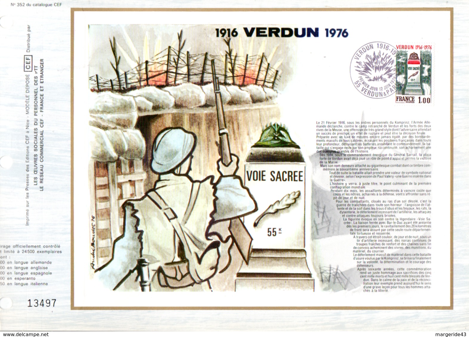 DOCUMENT FDC 1976 60 ANS BATAILLE DE VERDUN - 1970-1979