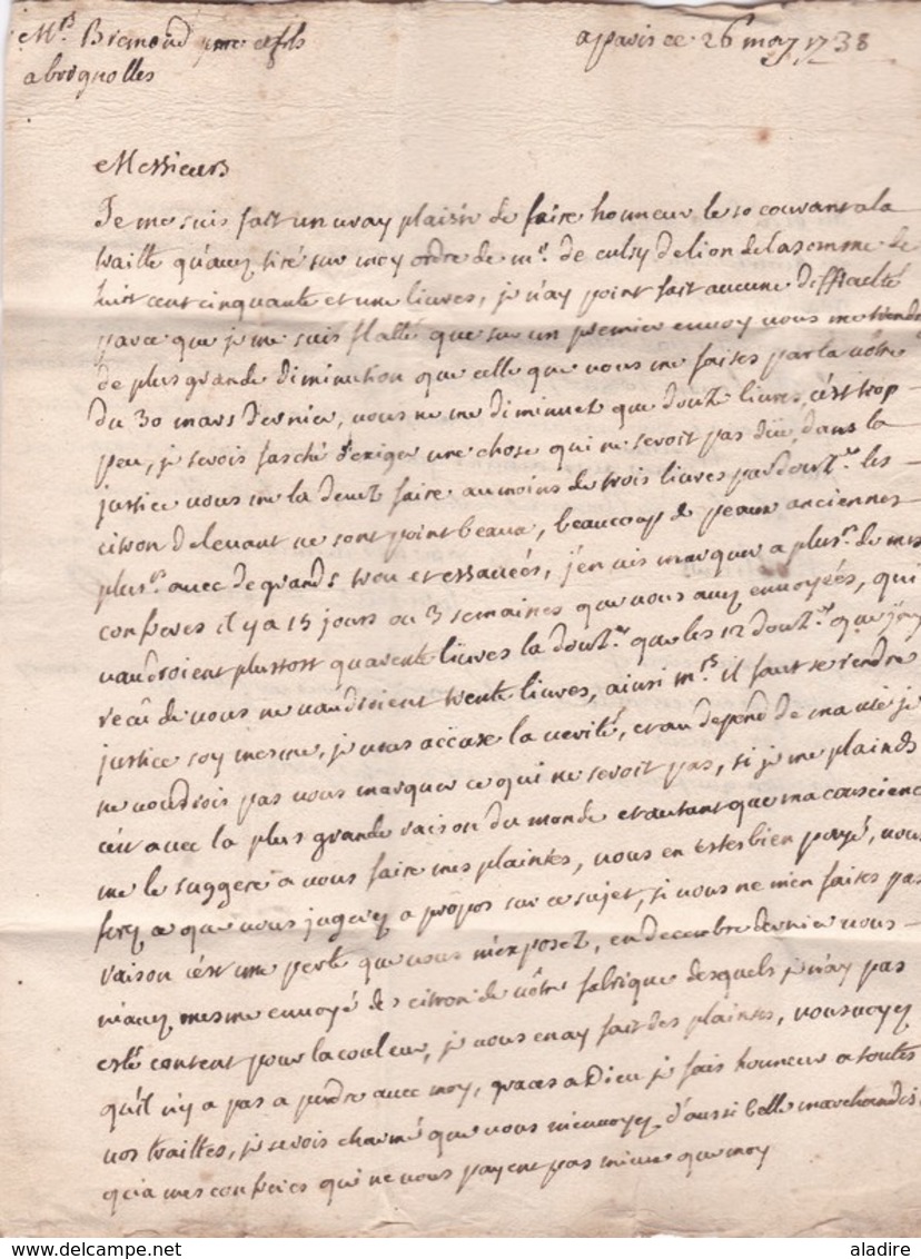 1738 -  Lettre Avec Correspondance De 2 Pages De  Paris  Vers Brignolles / Brignoles, Var - Taxe 8 - 1701-1800: Precursors XVIII