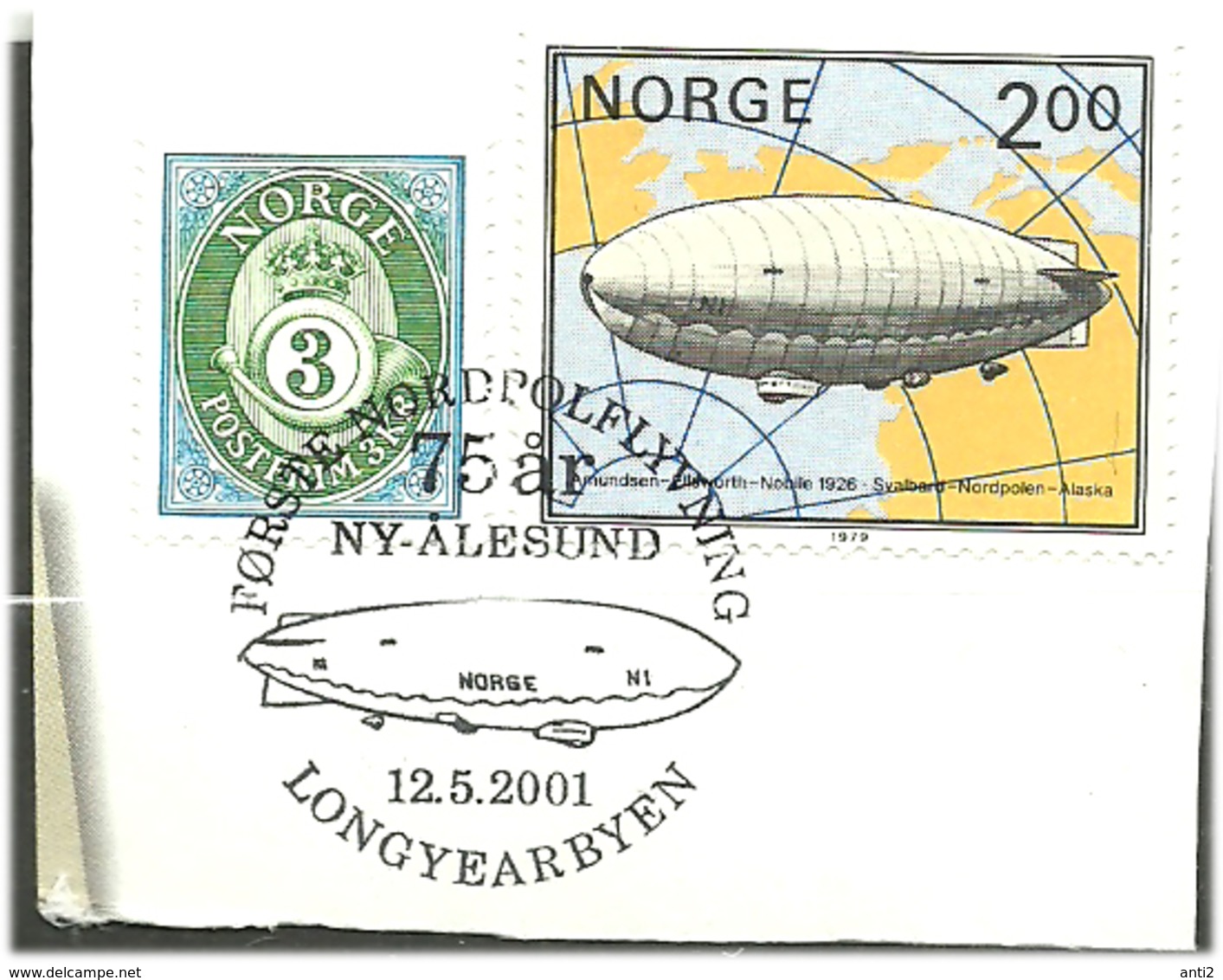 Norway  2001  Airship "Norge" (1926) (1979 Mi 800), Cancelled 75 Years Ny-Ålesund, Longyearbyen, Airship,  On Paper - Usados