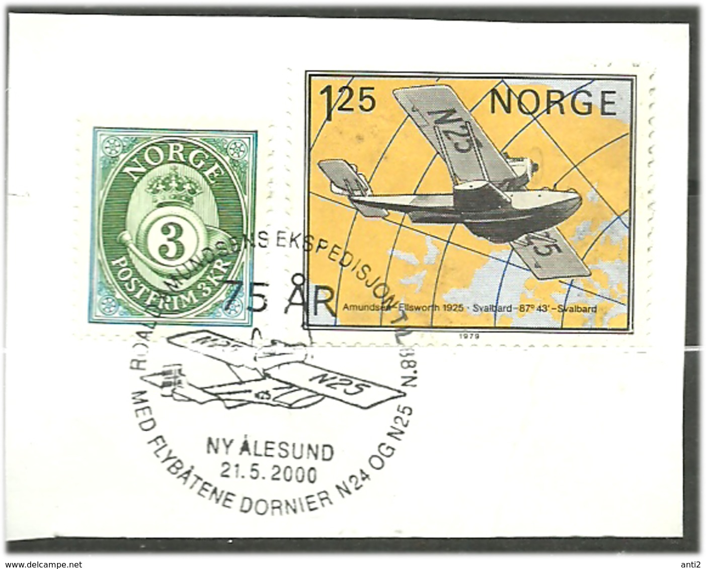 Norway  2000 Airship, Plane (1979 Mi 799), Cancelled 75 Years Roald Amundsen Expedition, Plane,  On Paper - Usados