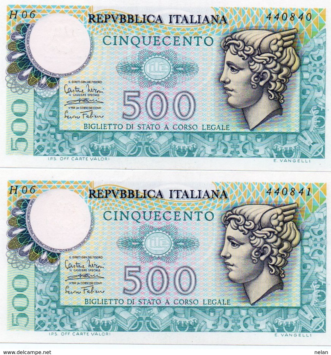 ITALIA 500 LIRE 1974 P-94a1-Firme: Miconi-Nardi-Fabiano.-UNC CONSECUTIVE - 500 Liras